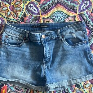 See Thru Soul Women’s Light Blue Denim Jean Shorts with Rolled Hem